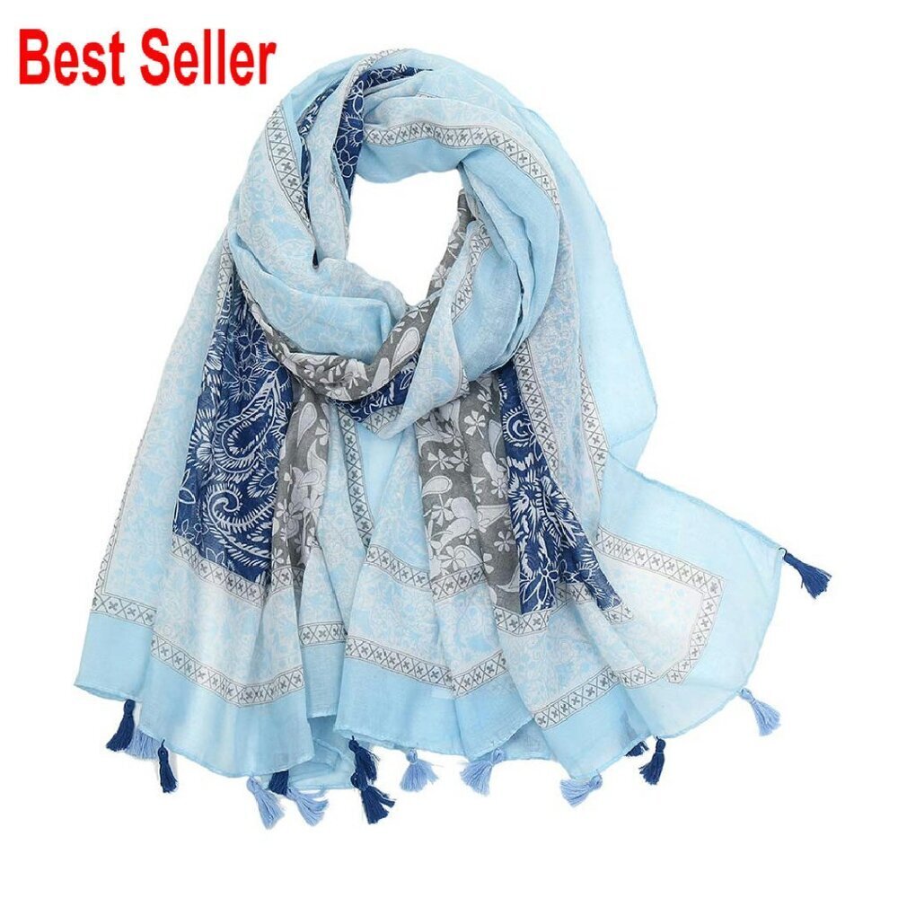 Lightweight Floral Printed Scarf Boho Fringed Shawl Versatile Fashion Accessory
